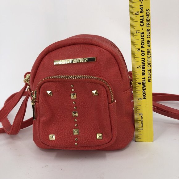 Steve Madden Convertible Gold Studded Red Mini Backpack Shoulder Bag - Picture 3 of 15